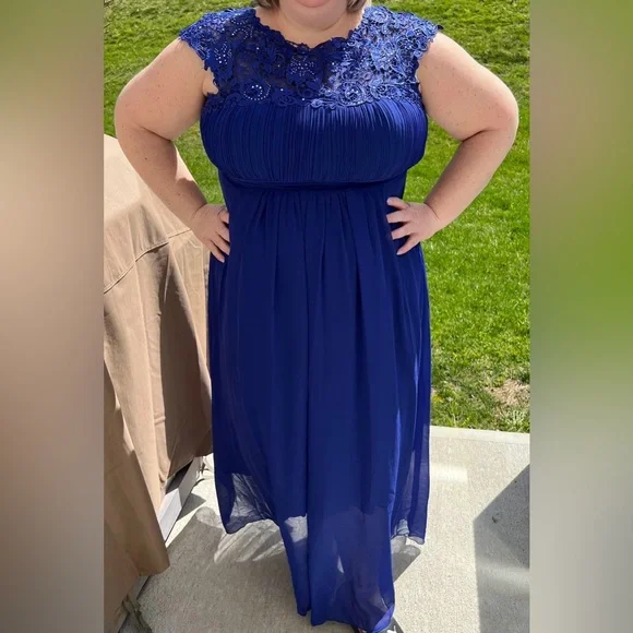 Ever Pretty Floor Length Chiffon Evening Gown - NWT - Size 18 - Sapphire Blue - Picture 3 of 5